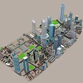 Modern Urban Building Complex With High Rise Towers Green Spaces And Roads