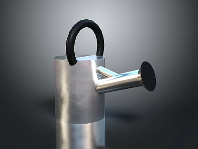 Modern Stainless Steel Watering Can With Black Handle And Cylindrical Body 3d model