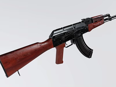 Classic Assault Rifle With Wooden Stock Black Metal Parts And Curved Magazine 3d model
