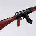 Classic Assault Rifle With Wooden Stock Black Metal Parts And Curved Magazine