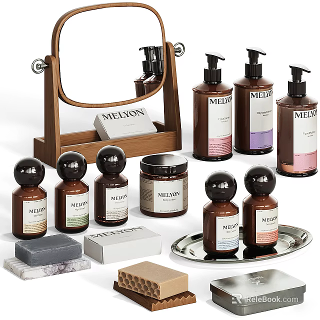 Modern Bathroom Accessories With Wooden Tray Hand Soap Dispensers And Soap Dishes 3d model 