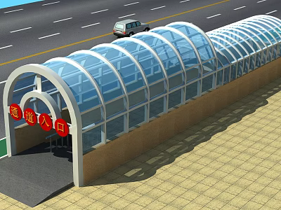 Transparent Canopy Covered Entrance Structure With Road And Paved Ground Area 3d model