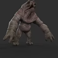 Reptile Creature With Multiple Eyes Open Mouth And Bulky Gray Limbs