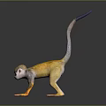 3D Model Yellow Monkey with Gray Tail Blue Tip Orange Limbs Standing on Black Background 3d model