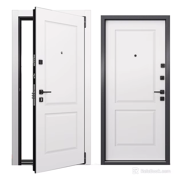 Modern White Security Door With Black Frame And Secure Lock System 3d model 