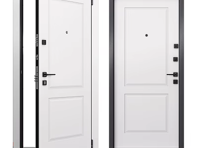 Modern White Security Door With Black Frame And Secure Lock System 3d model