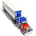 Functional Semi Truck With Blue Red Silver Exterior Flame Decals Front Logo And Cargo Container