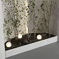 Minimalist Indoor Landscape With Green Leafy Plants And White Decorative Balls