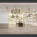 Elegant Chandelier Store Featuring Various Chandeliers Circular Decor Display Tables And Chairs