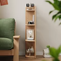 Modern Wooden Multi tiered Shelf With Books Camera And Decorative Items In Living Room