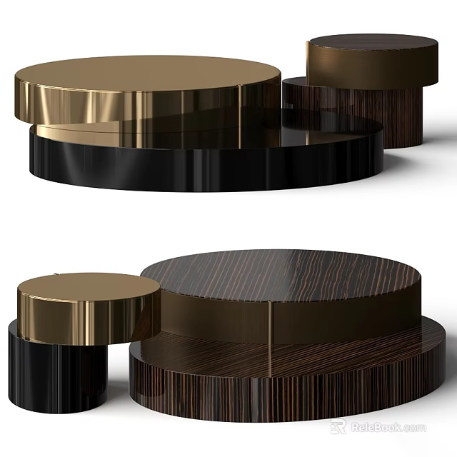 Modern Round Coffee Table Design With Metal And Wooden Multiple Heights 3d model