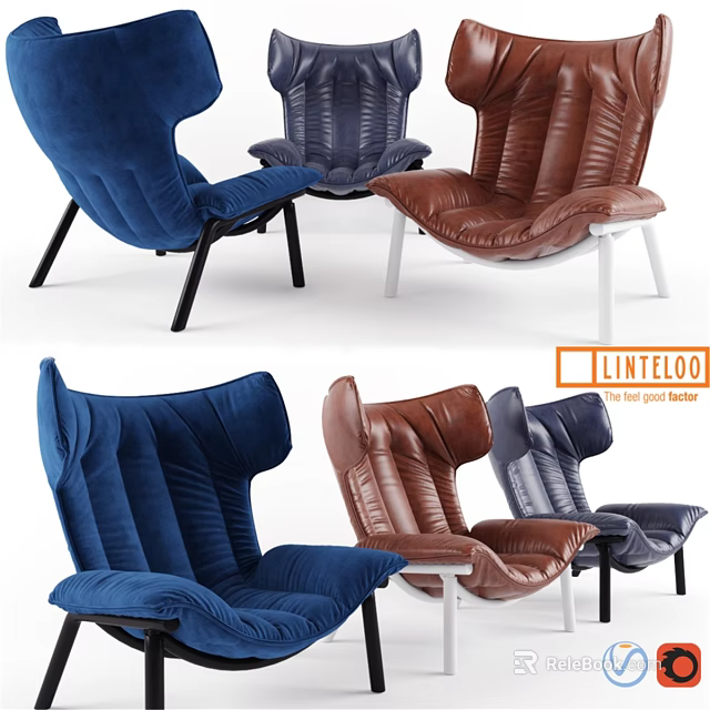 Modern Velvet And Leather Leisure Chair With Blue Brown Gray Options And Unique Backrest 3d model 
