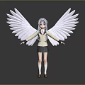 Anime Girl Character With Large White Wings And School Uniform Outfit