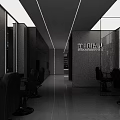 Modern Hair Salon Interior Features White Wash Basins Black Walls Starry Ceiling And Blue Sofas