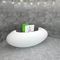 White Oval Reception Desk With Green Folder And White Computer In Gray Textured Wall Room 3d model