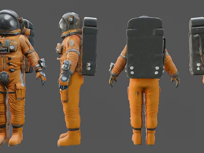 Detailed Orange Spacesuit Astronaut Figurine Set Decorative Ornament with Multiple Angles 3d model