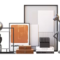 Modern Style Decorative Ornament Set With Geometric Shapes Abstract Figurines Wooden Frames And Metallic Rings