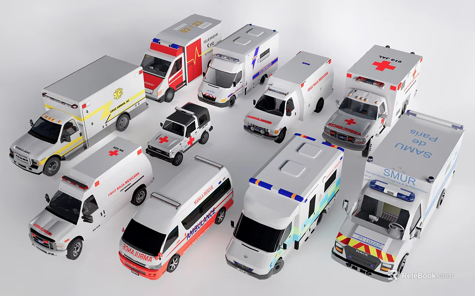 Diverse Utility Vehicles Including Ambulance and Rescue Models for Emergency Services 3d model 