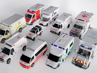 Diverse Utility Vehicles Including Ambulance and Rescue Models for Emergency Services 3d model