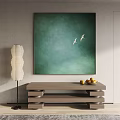 Green Artwork With Two Birds Floor Lamp And Wooden Table With Yellow Fruits