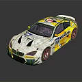 BMW Racing Car With Yellow White Livery Aerodynamic Body And Rear Spoiler