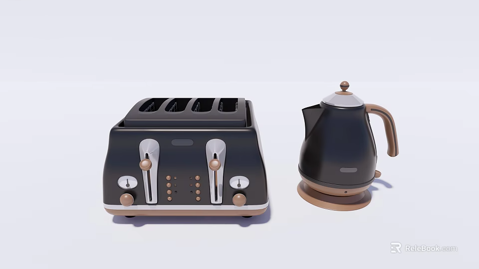 Vintage Black Kitchen Appliances Toaster And Kettle With Classic Design 3d model 