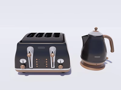 Vintage Black Kitchen Appliances Toaster And Kettle With Classic Design 3d model