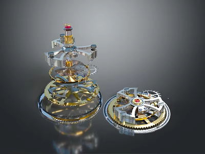 Precision Mechanical Gears And Components With Gold Silver Metal Structure And Intricate Design 3d model