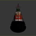 Vintage Red and Black Water Vehicle with Green Chimney Mast and Ropes