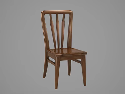 Brown Wooden Dining Chair with Vertical Slats Backrest and Simple Design 3d model
