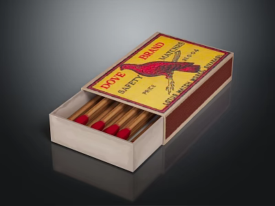 Open DODO BRAND Matchbox With Bird Design And Matches Red Tips 3d model