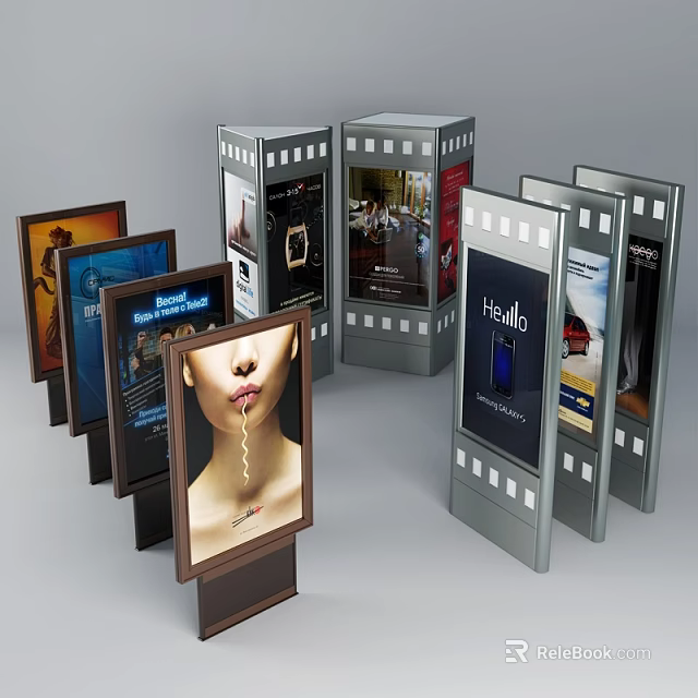 Public Facilities Outdoor Advertising Display Stands With Multiple Commercial Posters And Information Boards 3d model 