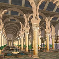 Ornate Pergola with Arched Ceiling Decorative Columns Intricate Carvings and Potted Plants