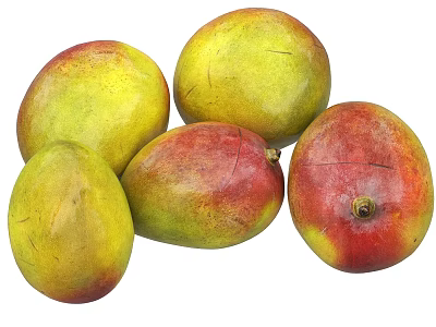 Fresh Ripe Mangoes With Vibrant Yellow And Red Colors On White Background 3d model