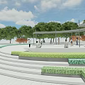 Scenic Outdoor Circular Pergola Design With Greenery Steps And People Activities