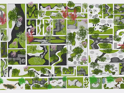 Diverse Garden Ornaments Design With Various Plants Paths And Water Elements 3d model