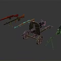 Classic Weapons Display Featuring Rifles Machine Guns and Wheel Mounted Firearms 3d model