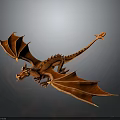 3D Orange Dragon Model with Scaled Body and Wings in Flying Pose on Dark Background