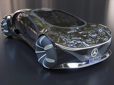 Futuristic Mercedes Concept Car with Metallic Finish and Unique Wheel Design 3d model