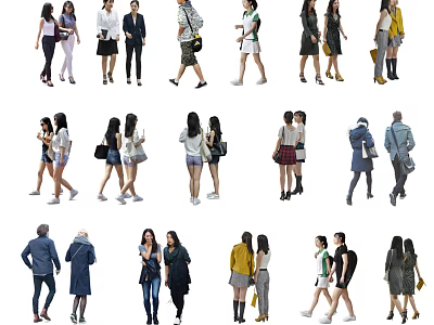 Diverse People In Different Poses And Clothing Walking Standing Together 3d model