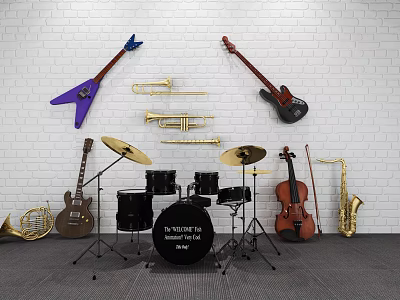Modern musical instrument drum set 3d model