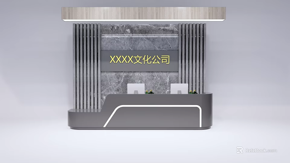 Modern Office Reception Wall With Marble Texture And Vertical Strips Design For Company 3d model 