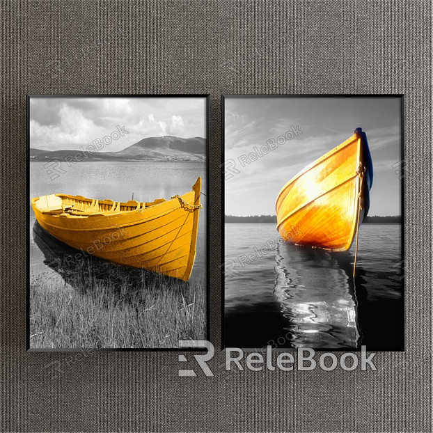 Modern Landscape Painting Yellow Study Landscape Boat Decorative Painting model