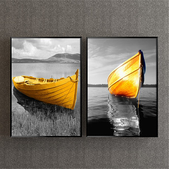 Modern Landscape Painting Yellow Study Landscape Boat Decorative Painting 3d model