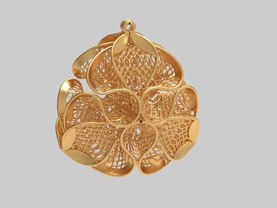 Exquisite Gold Flower Shaped Filigree Jewelry Pendant with Intricate Design 3d model