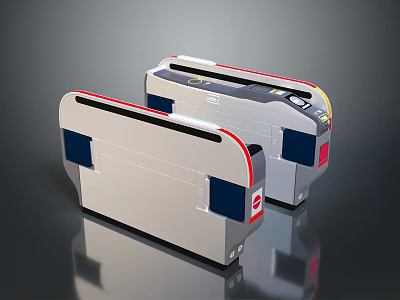 Two Modern Silver Electronic Devices With Red And Blue Accents Sleek Design And Reflective Surface 3d model