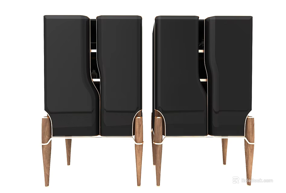 Modern Black Decorative Cabinets With Wooden Legs And Contemporary Stylish Design 3d model 