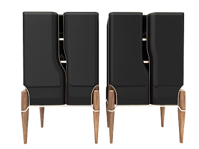 Modern Black Decorative Cabinets With Wooden Legs And Contemporary Stylish Design 3d model