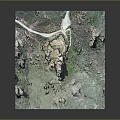 Architectural Structure in 3D Terrain Model with Mountains Green Areas and Roads