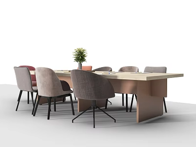 Modern Rectangular Conference Table With Multiple Gray Chairs And Potted Plant 3d model